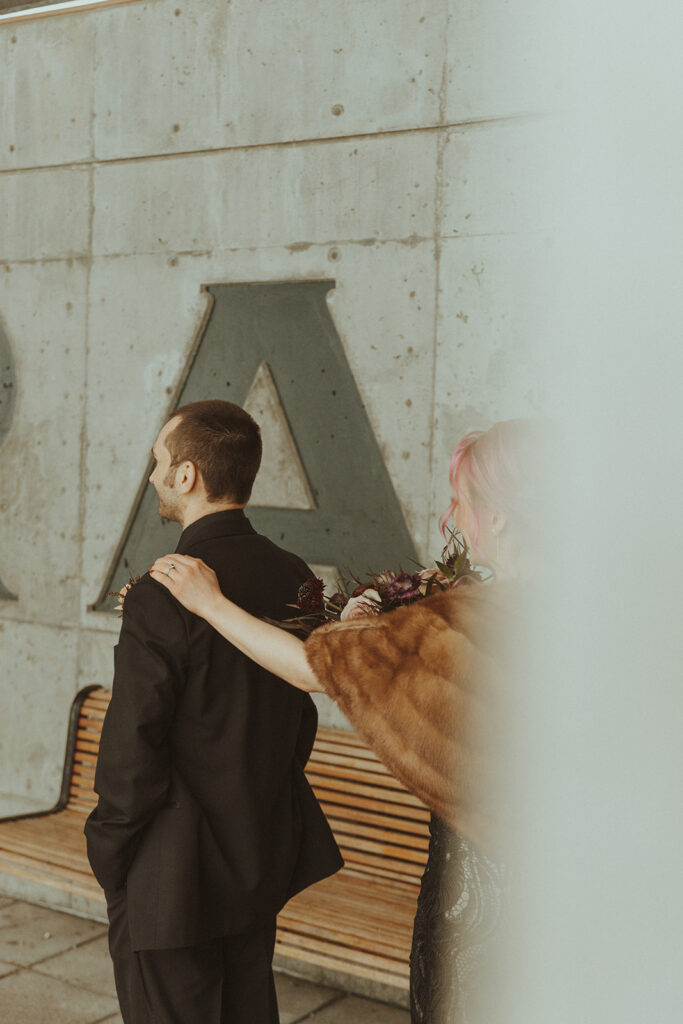 bride and groom at their first look