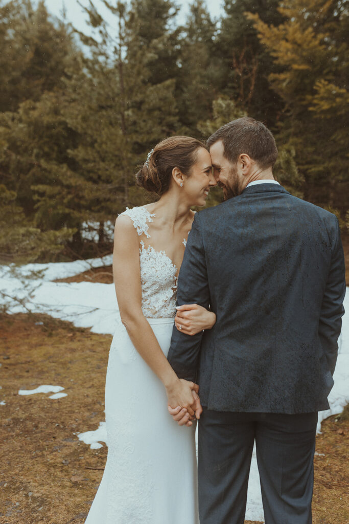 bride and groom looking at each other