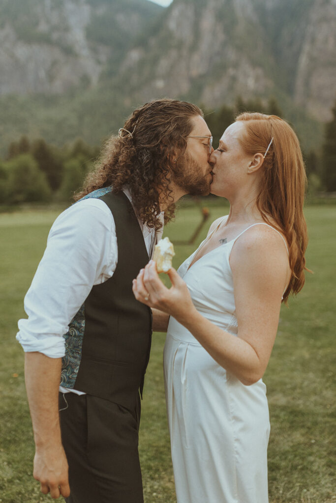 bride and groom kissing