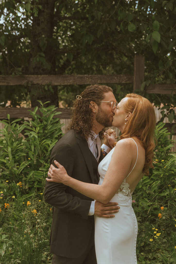 bride and groom kissing