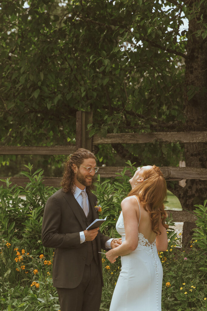 bride and groom at their Colorful Spring Wedding at North Fork Farms, WA