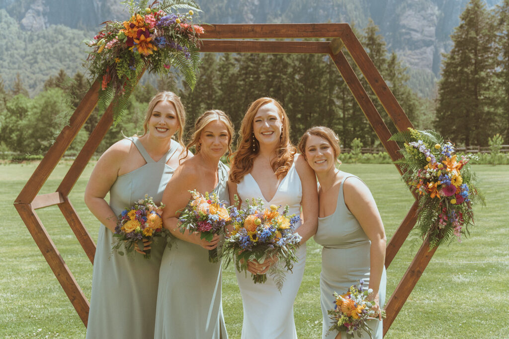 portrait of the bride and her bridesmaids