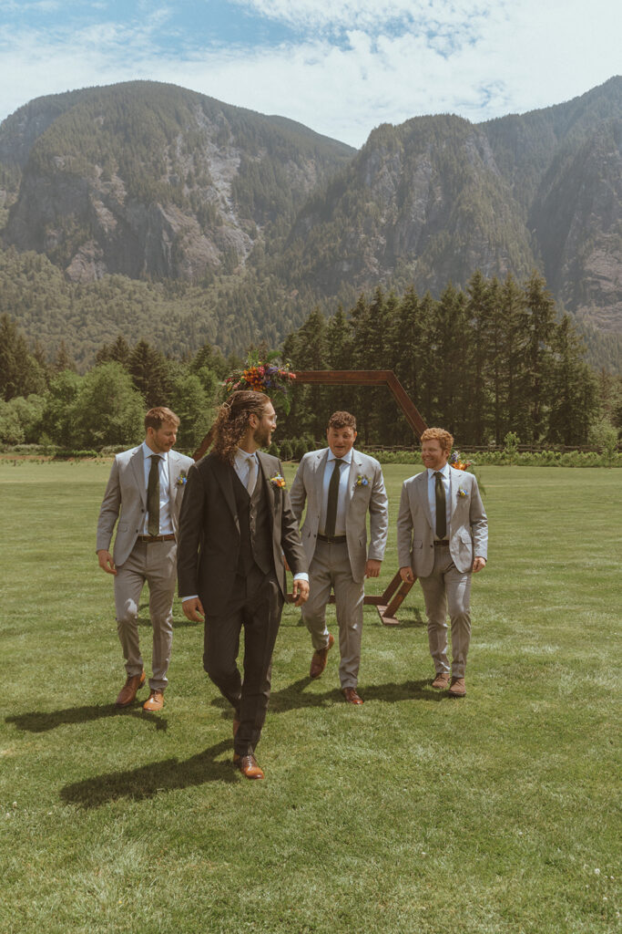 groom and his friends at the Colorful Spring Wedding at North Fork Farms, WA