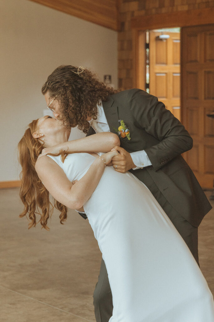 bride and groom kissing