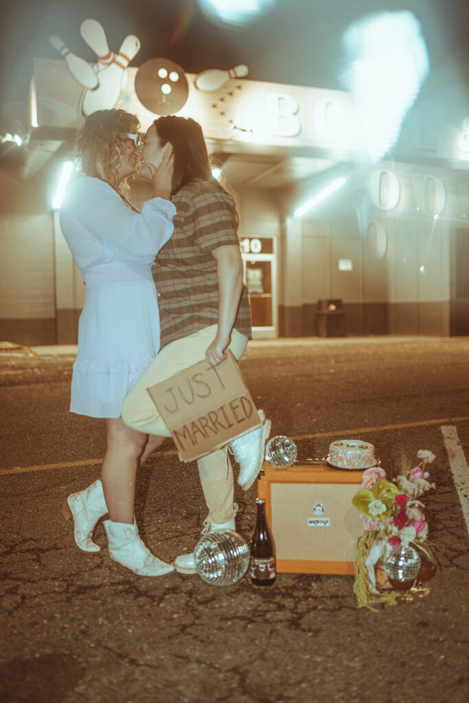 newly eloped couple kissing during their elopement