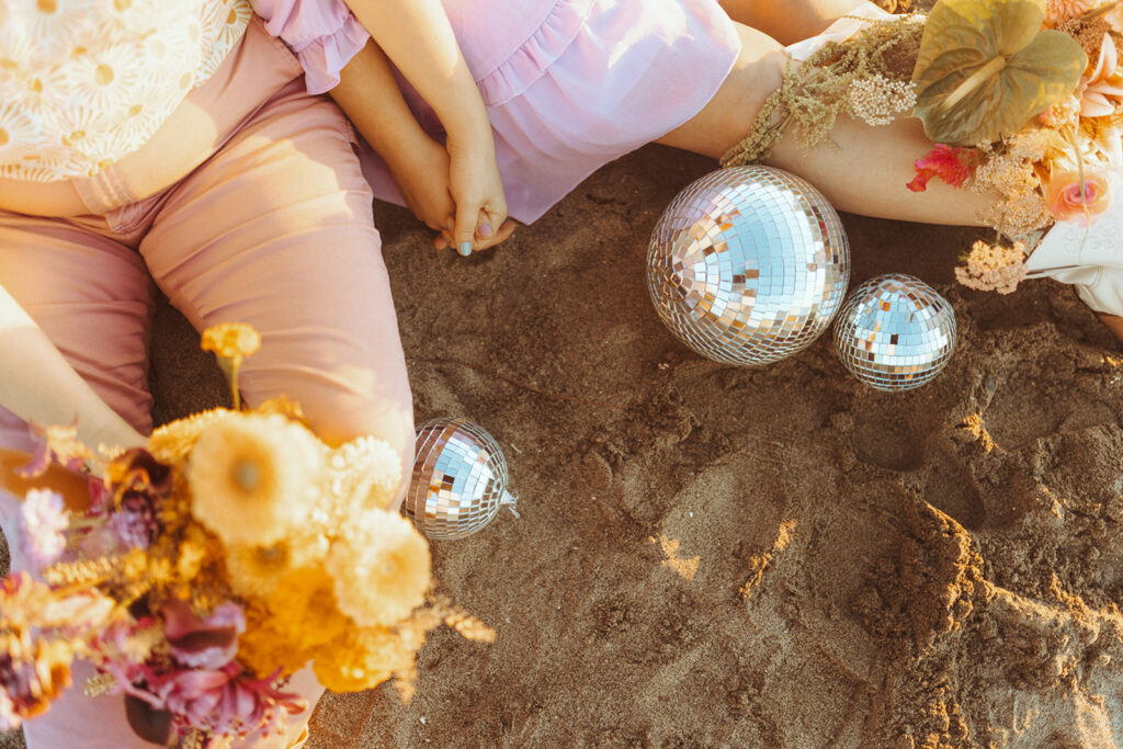 colorful flowers and disco balls