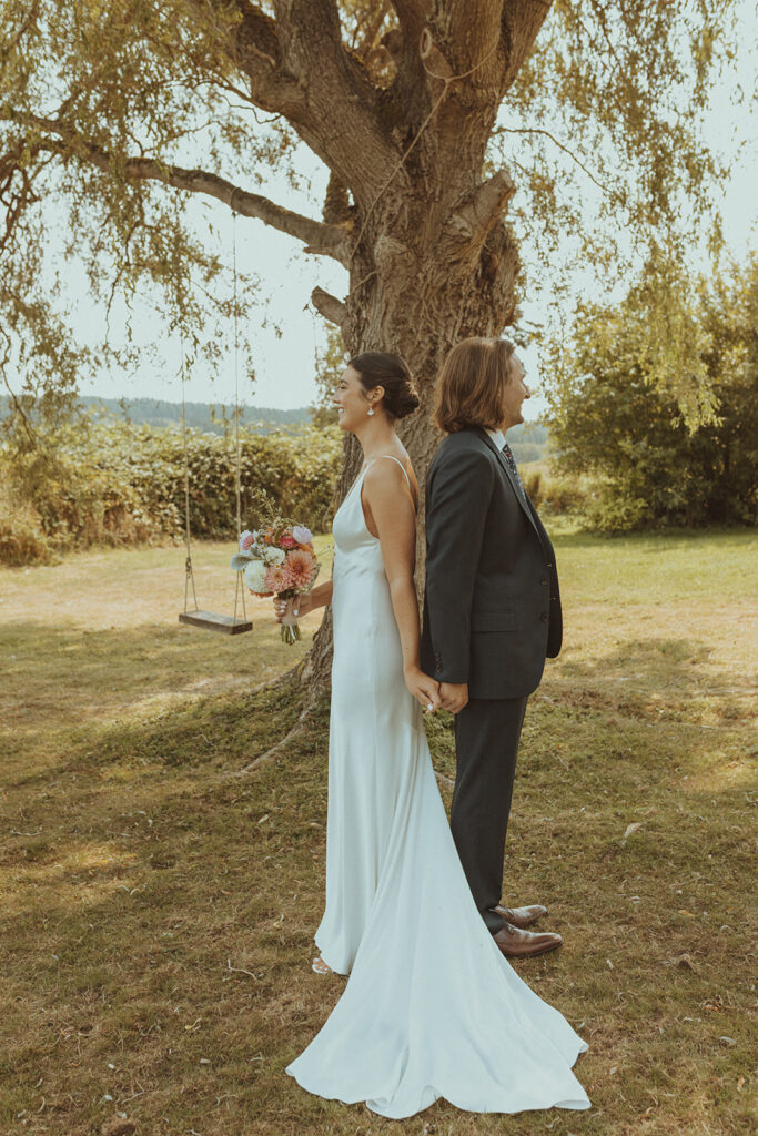 bride and groom first look before the ceremony 