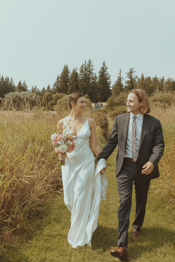 couple walking around the wedding venue 