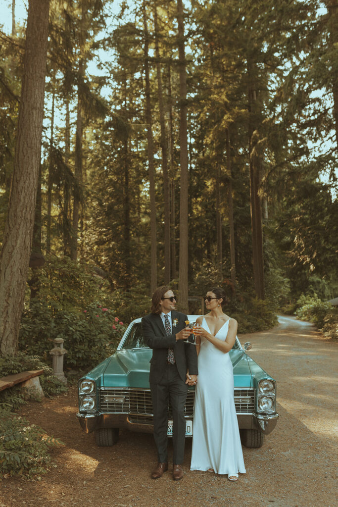 bride and groom drinking a beer 