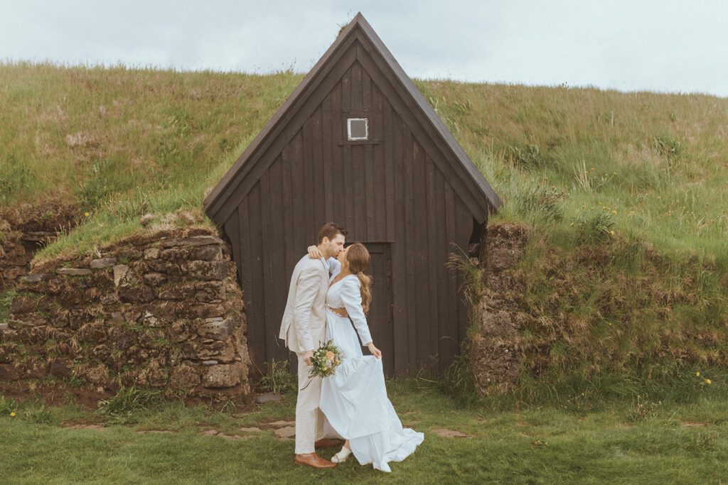 bride and groom kissing