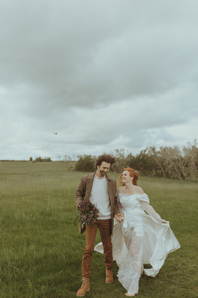 playful bride and groom portrait 