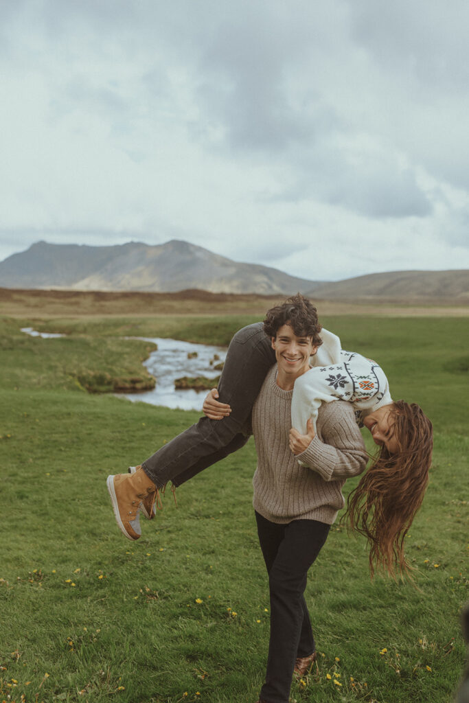 couple having fun during their iceland elopement 