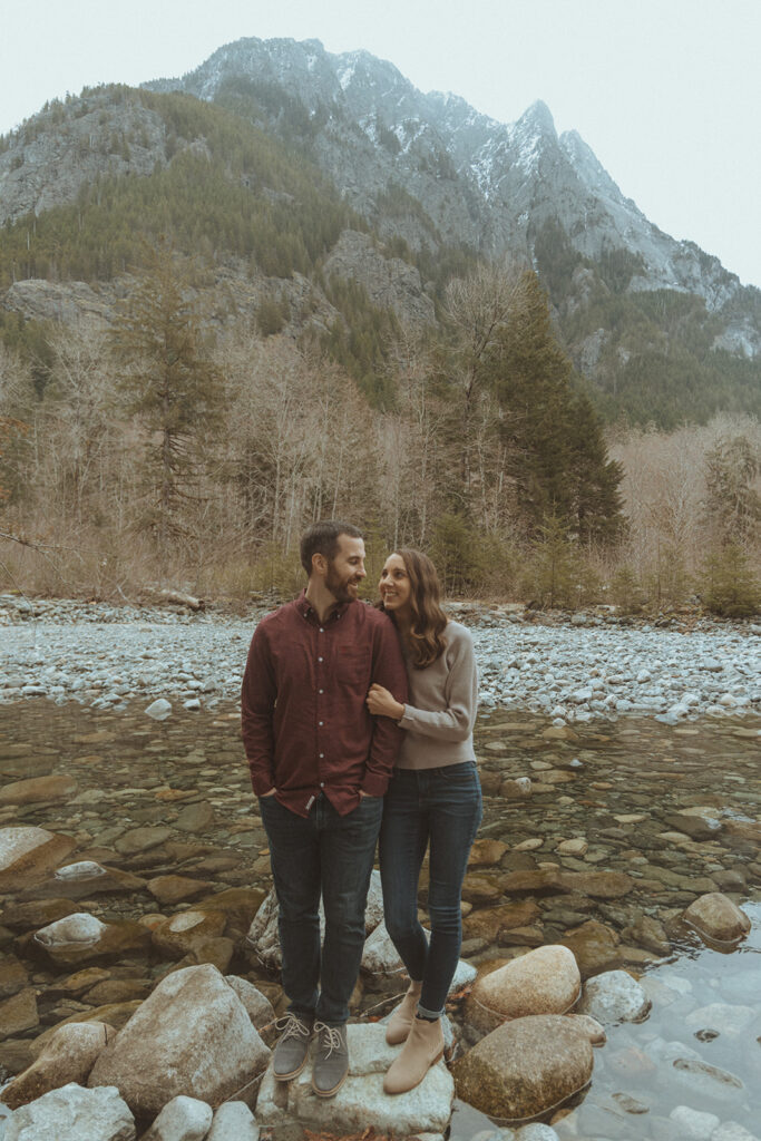 couple hugging during their adventurous engagement session