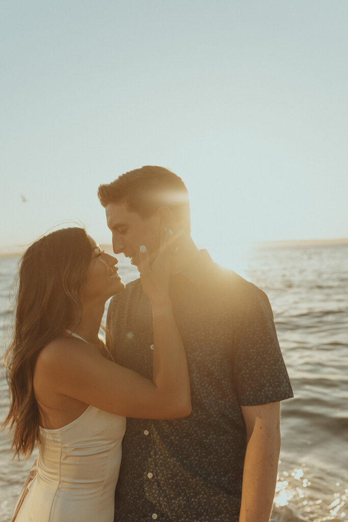 couple looking at each other during their engagement photoshoot