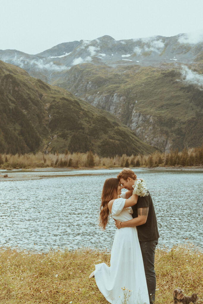 happy couple at their whimsical engagement session