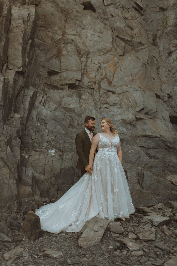 cute picture of the bride and groom looking at each other 