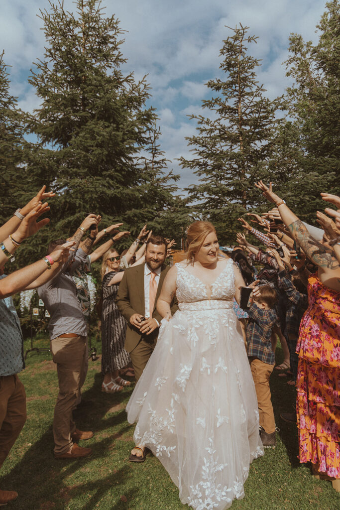 happy newly married couple at creekbend cafe in alaska