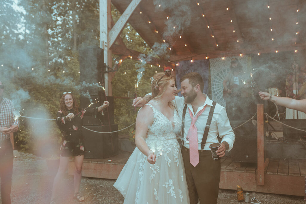 cute picture of the newly married couple at creekbend cafe in alaska