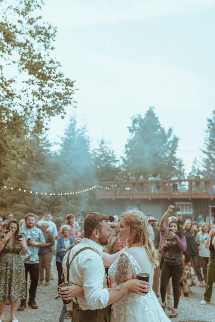 happy newly married couple at their romantic wedding at creekbend cafe