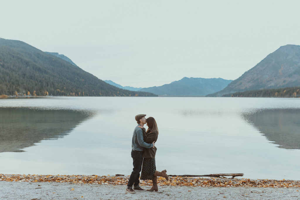 cute couple kissing at their engagement session