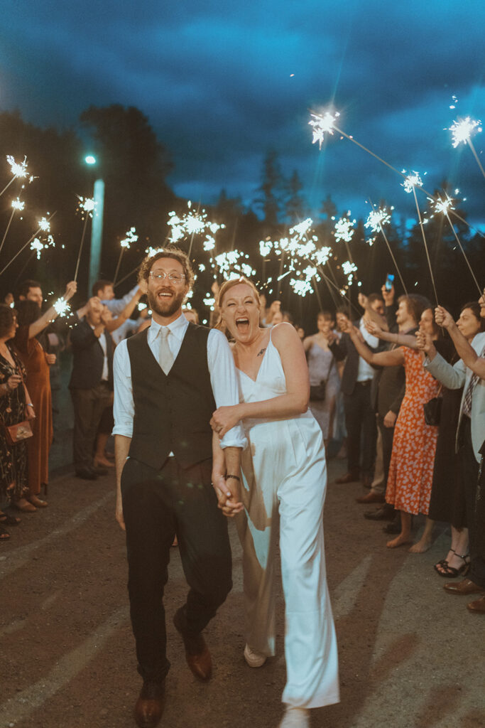 bride and groom happy at their wedding reception