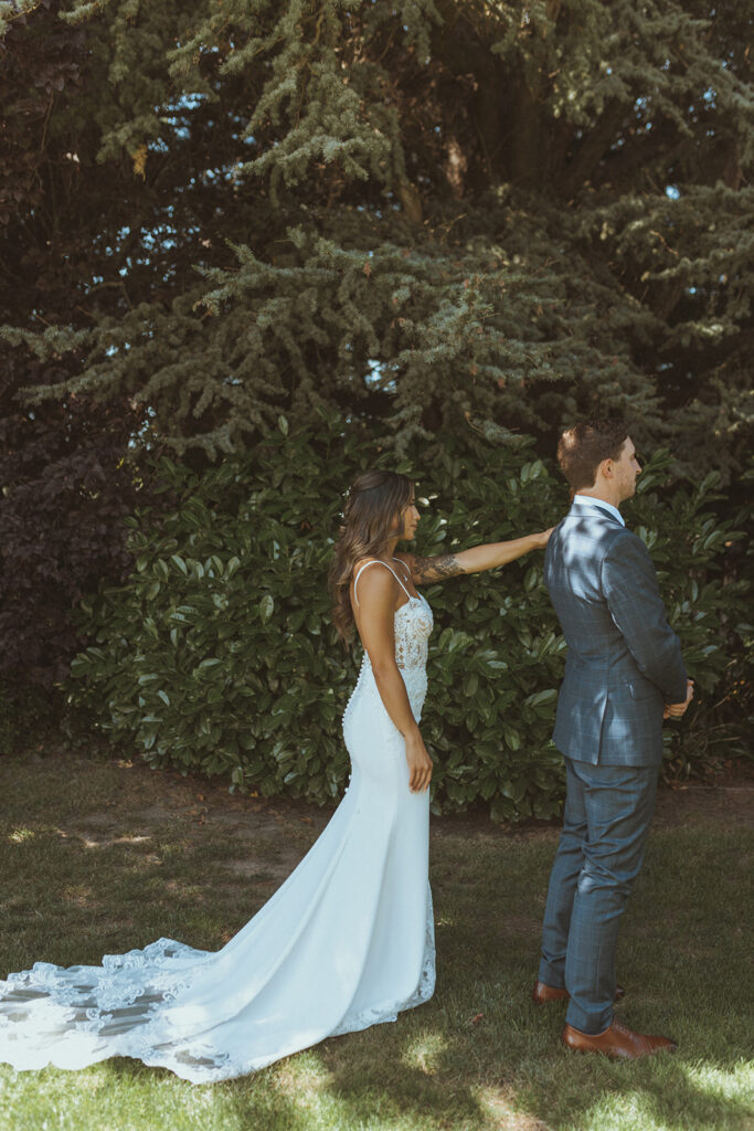 bride and groom first look