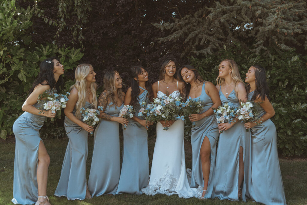 bride and her bridesmaids at the fun wedding