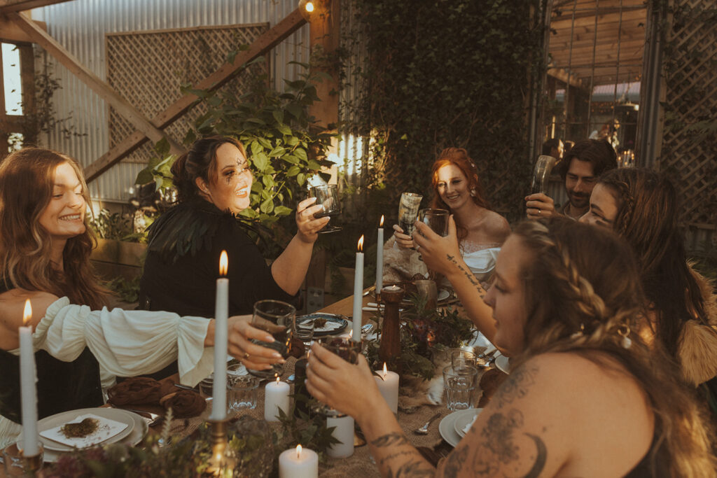 bride and groom celebrating their elopement with their guests