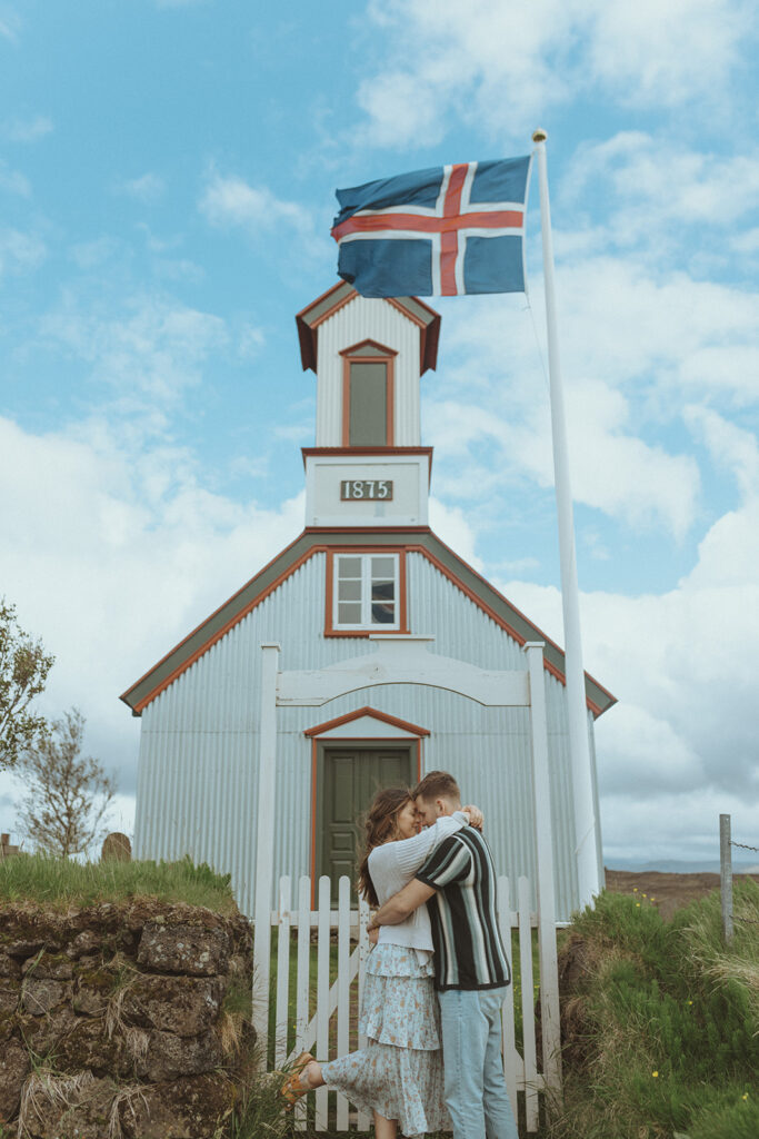 cute couple kissing during their elopement in iceland