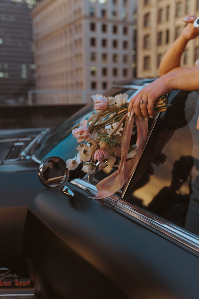 Flowers and Trendy Car Wedding Details 