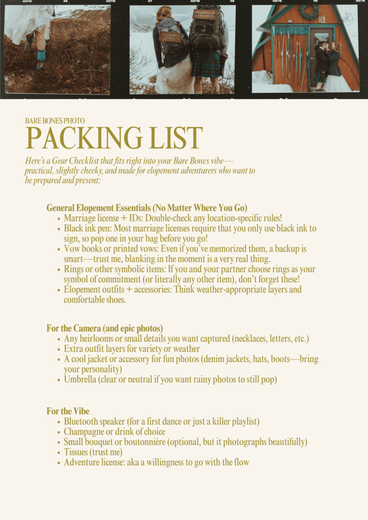 Bare Bones Photo Ultimate Guide To Eloping- Packing List 